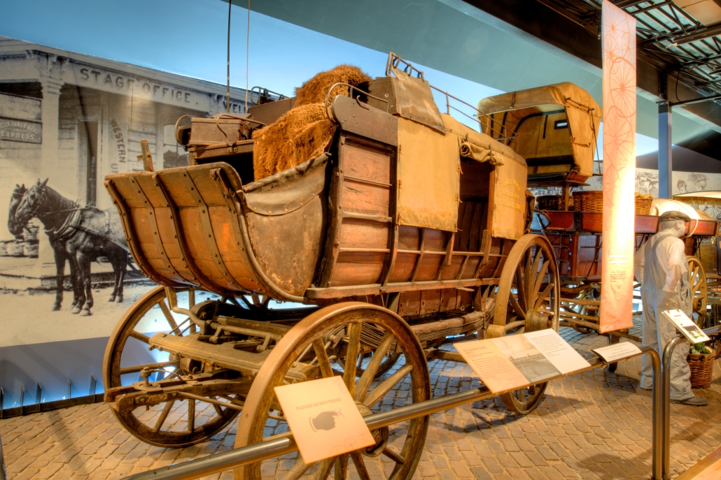 1800s Wells Fargo Coach on display.