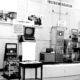 Old photograph of and exhibit at Brookhaven Labs showcasing old computer instruments