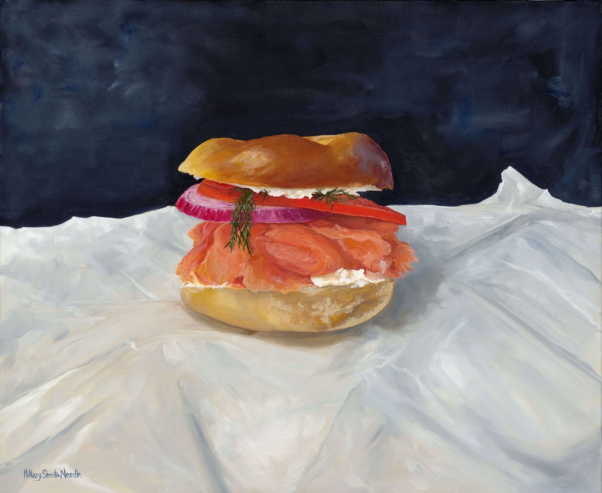 The Big Bagel HillarySerotaNeedle 20x24 oil on canvas